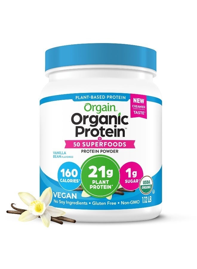 Orgain Organic Vegan Protein + 50 Superfoods Powder, Vanilla Bean - 21g Plant Based Protein, 8g Prebiotic Fiber, No Lactose Ingredients, Gluten Free, No Added Sugar, 1.12 lb (Packaging May Vary) - Image 3