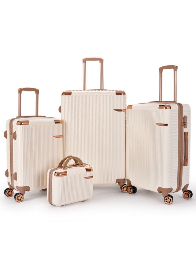 ليمرا طقم شنط سفر مكون من 4 حقائب أمتعة بتصميم فاخر خفيفة الوزن و متعددة الاحجام بمقاسات 28-24-20-12 بوصة لون بيج/ذهبي - Image 1
