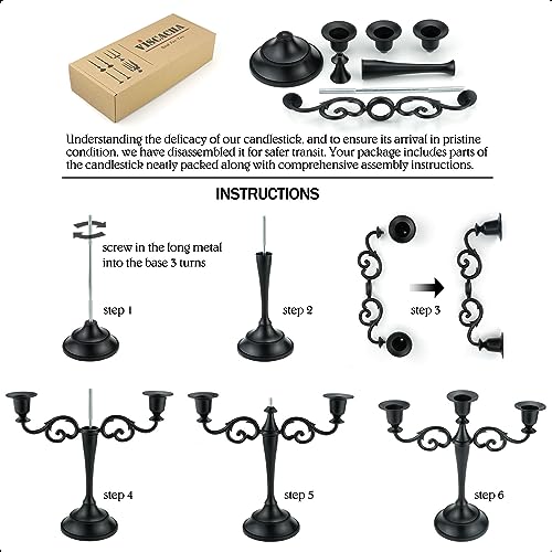 Viscacha 3 Metal Candelabra – Candlesticks Holder for Formal Events, Wedding, Church, Holiday Décor, Halloween – Taper Candle Holder Stand Centerpiece Elegant Decoration Piece for Table,Pure Black - Image 5