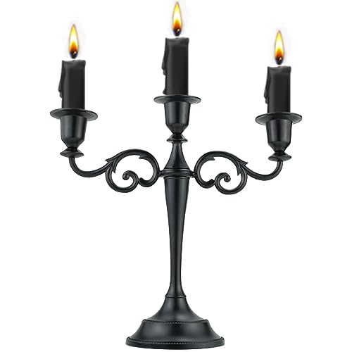 Viscacha 3 Metal Candelabra – Candlesticks Holder for Formal Events, Wedding, Church, Holiday Décor, Halloween – Taper Candle Holder Stand Centerpiece Elegant Decoration Piece for Table,Pure Black - Image 1