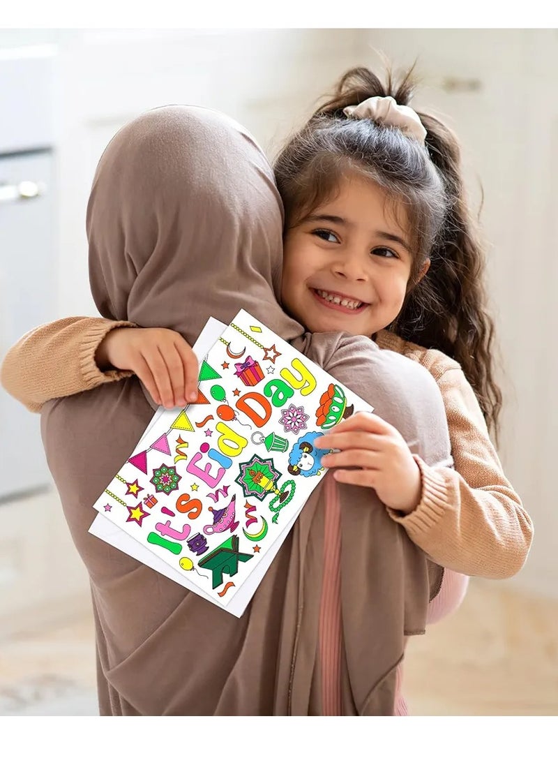 Generic 16pcs Eid Mubarak Greeting Cards Ramadan Mubarak Coloring Gift Cards with Stickers Envelopes Paint Pens, Ramadan Kareem Gift Cards for Kids, Eid Holiday Greeting Cards Eid Mubarak Party Favors  - Image 5