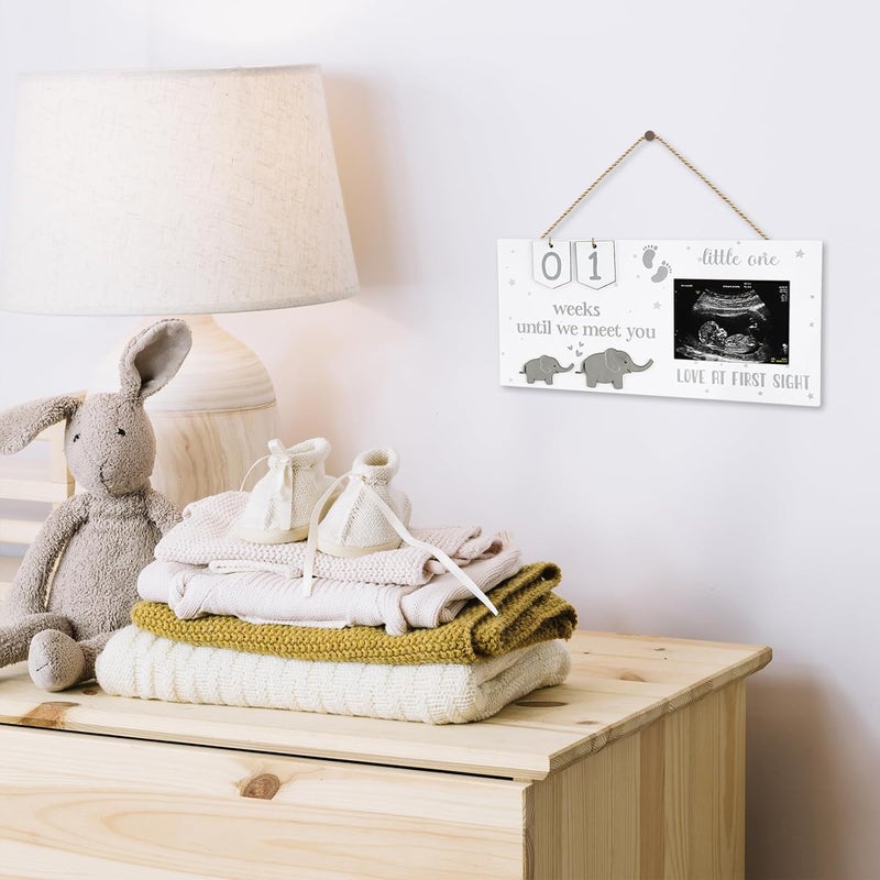 Glodecart Baby Sonogram Picture Frame for Gender Reveal Decorations Baby Countdown Sonogram Frame for Expecting Mothers Day Pregnancy Gifts Elephant Love At First Sight Frame Ultrasound - Image 2
