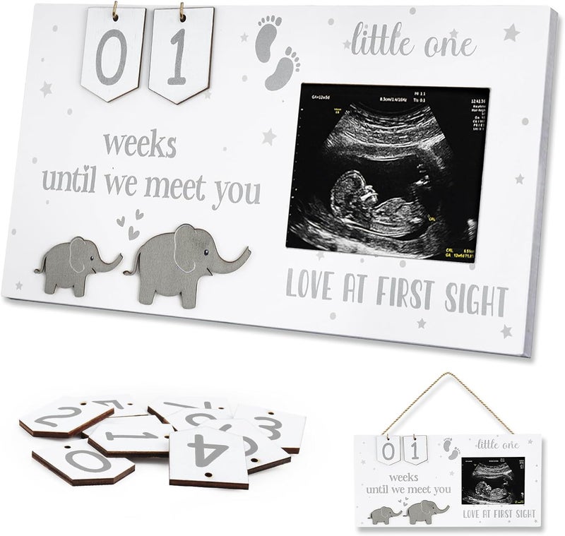 Glodecart Baby Sonogram Picture Frame for Gender Reveal Decorations Baby Countdown Sonogram Frame for Expecting Mothers Day Pregnancy Gifts Elephant Love At First Sight Frame Ultrasound - Image 1