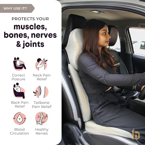 betterhood PosturePro Premium Car Seat Cushions Combo | Lumbar Support, Neck Rest, Seat Cushion for Driving Seat | Memory Foam, Cotton Cover | Ergonomic Car Cushions Pillows (Grey) - Image 2
