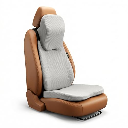 betterhood PosturePro Premium Car Seat Cushions Combo | Lumbar Support, Neck Rest, Seat Cushion for Driving Seat | Memory Foam, Cotton Cover | Ergonomic Car Cushions Pillows (Grey) - Image 1