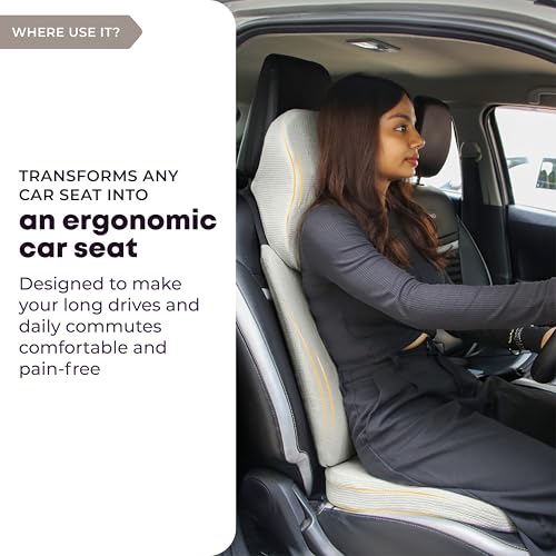 betterhood PosturePro Premium Car Seat Cushions Combo | Lumbar Support, Neck Rest, Seat Cushion for Driving Seat | Memory Foam, Cotton Cover | Ergonomic Car Cushions Pillows (Grey) - Image 4