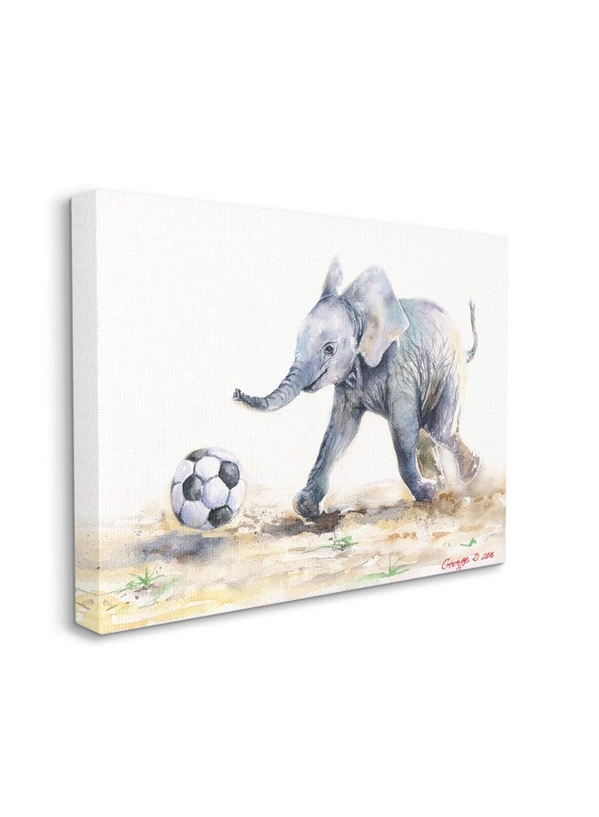 Stupell Industries Elephant Baby Playing Soccer Adorable Jungle Animal, Design by George Dyachenko Canvas Wall Art, 16 x 20, Grey - Image 1