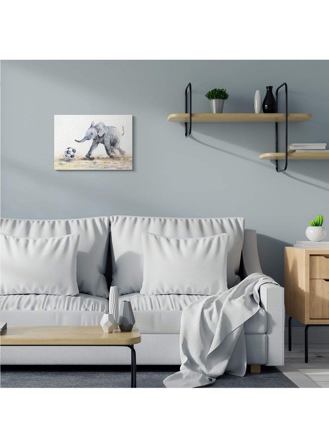 Stupell Industries Elephant Baby Playing Soccer Adorable Jungle Animal, Design by George Dyachenko Canvas Wall Art, 16 x 20, Grey - Image 2