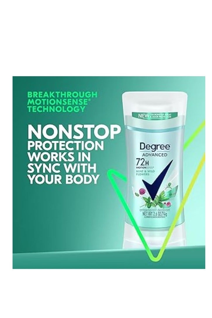 Degree Advanced, 72H MotionSense Mint & Wild Flowers Antiperspirant Deodorant 74 Grams - Image 2