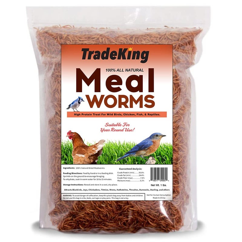 TradeKing 1 lb Dried Mealworms - High Protein Treat for Wild Birds, Chicken, Fish & Reptiles - Image 1