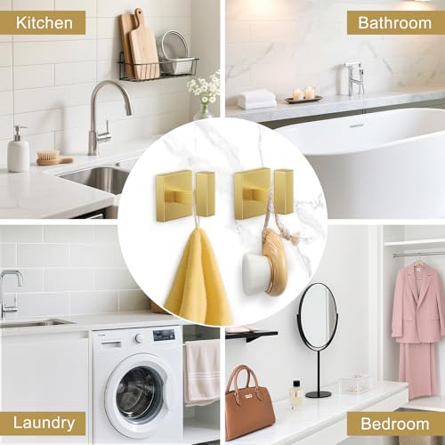 TURS Brushed Gold 5 Pieces Bathroom Hardware Set, SUS304 Stainless Steel 23.6 Inch Bath Towel Bar Set, Square Bathroom Accessories Kit Wall Mounted - Image 5