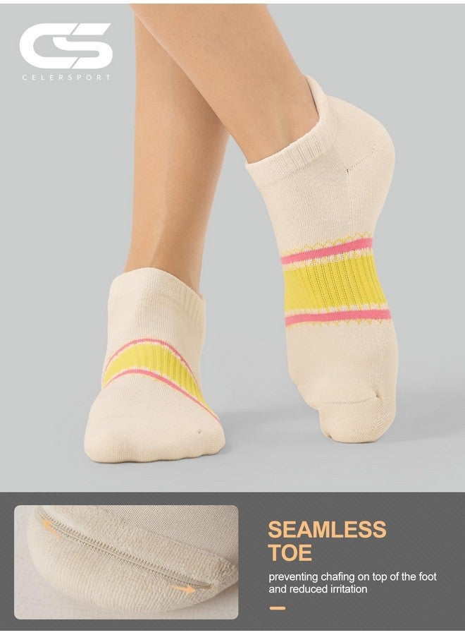 سي إس سيلر سبورت جوارب رياضية للجري من CS CELERSPORT بطول الكاحل ومزودة بعلامة تجارية منخفضة القطع للرجال والنساء (6 أزواج)، مقاس متوسط، لون أبيض كريمي متعدد الألوان - Image 3
