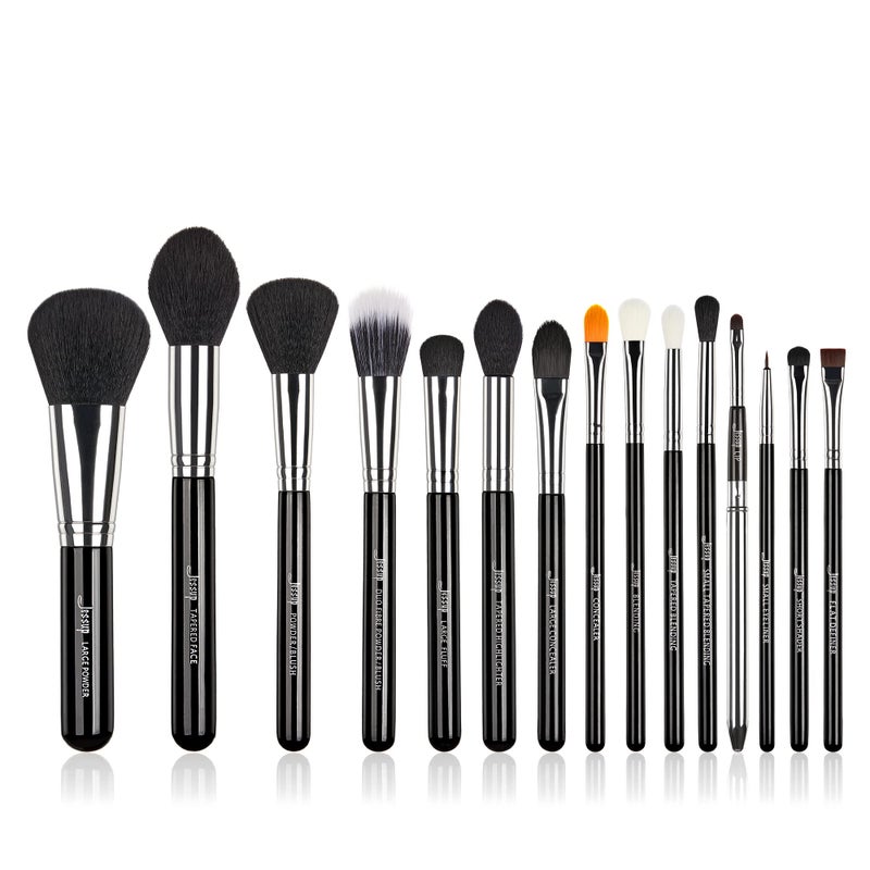 Jessup Makeup Brushes 15 Pcs Makeup Brush Set Beauty Cosmetics Make Up Powder Concealer Eyeshadow Eyeliner Blending Lip Brush Tools (Black/Silver) T092 - Image 1