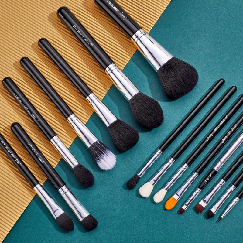 Jessup Makeup Brushes 15 Pcs Makeup Brush Set Beauty Cosmetics Make Up Powder Concealer Eyeshadow Eyeliner Blending Lip Brush Tools (Black/Silver) T092 - Image 2