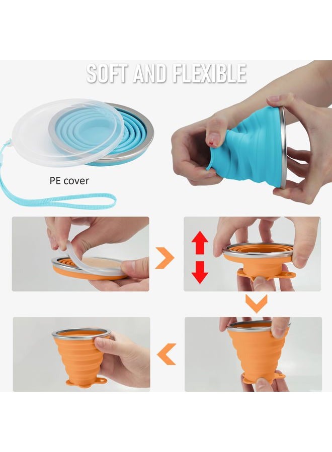 Jber Silicone Collapsible Travel Cup, 4 Pack Silicone Folding Camping Cup with Lids Expandable Drinking Cup Set BPA Free Reusable Portable Graduated for Outdoor Hiking Travel… - Image 5