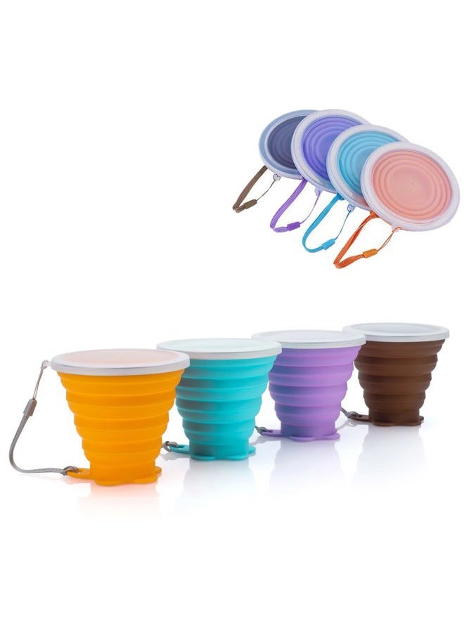 Jber Silicone Collapsible Travel Cup, 4 Pack Silicone Folding Camping Cup with Lids Expandable Drinking Cup Set BPA Free Reusable Portable Graduated for Outdoor Hiking Travel… - Image 1