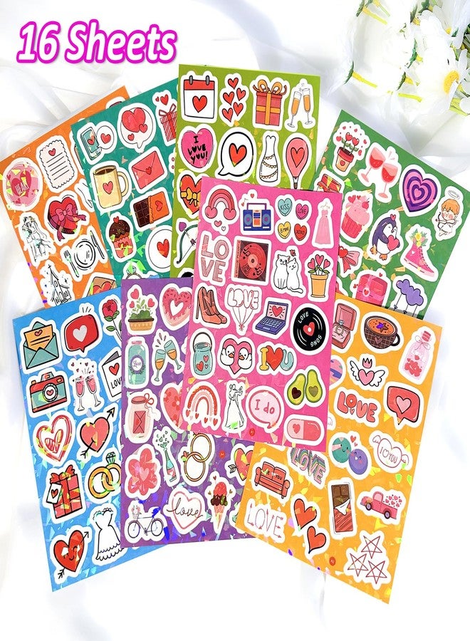 JCFIRE Valentines Stickers, 16 Sheets Shiny Happy Valentines Day Stickers for Kids Toddlers, Crafts for Kids Class Classroom School Party Favors Decorations Decor Goodie Bags Gifts - Image 2