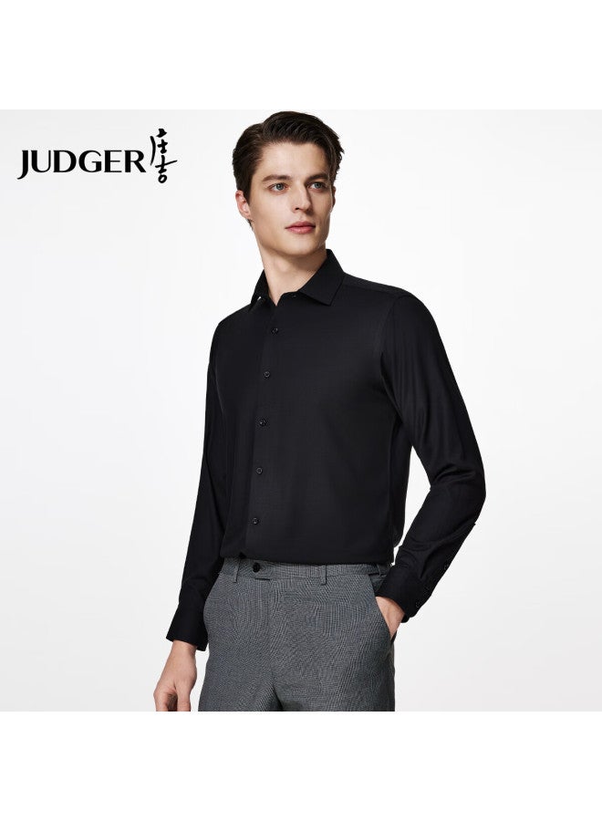 Judger [light Luxury Mulberry Silk] Long-sleeve Shirt For Men, All-season Style, Smooth Top, Solid Color, Business Casual Comfortable Shirt - Image 1