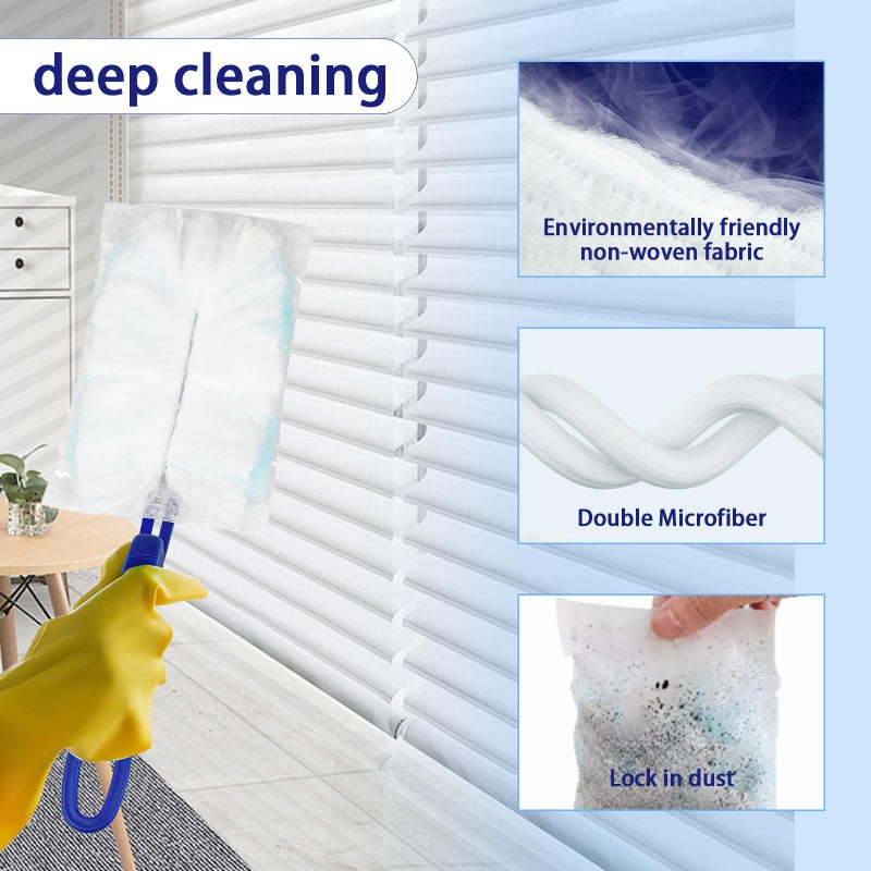 Hlimior 60 pcs 180Â° Duster Refills Compatible with Swiffer Dusters 180Â° Dusters, Heavy Duty Duster Replacement with 2 Extra Handle, Unscented (60 Count Refills+2 Handle) - Image 3