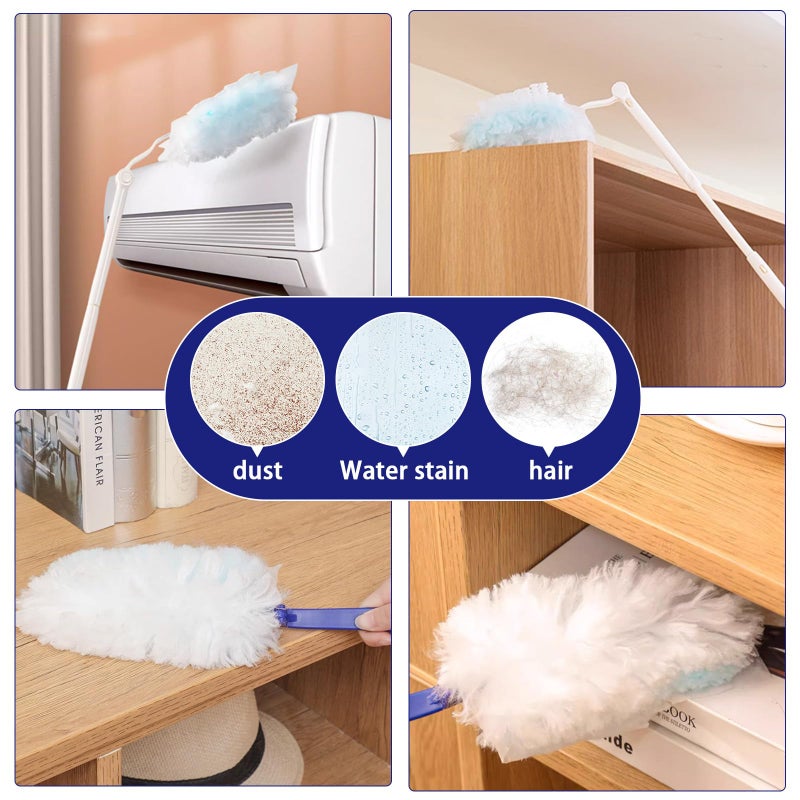 Hlimior 60 pcs 180Â° Duster Refills Compatible with Swiffer Dusters 180Â° Dusters, Heavy Duty Duster Replacement with 2 Extra Handle, Unscented (60 Count Refills+2 Handle) - Image 5
