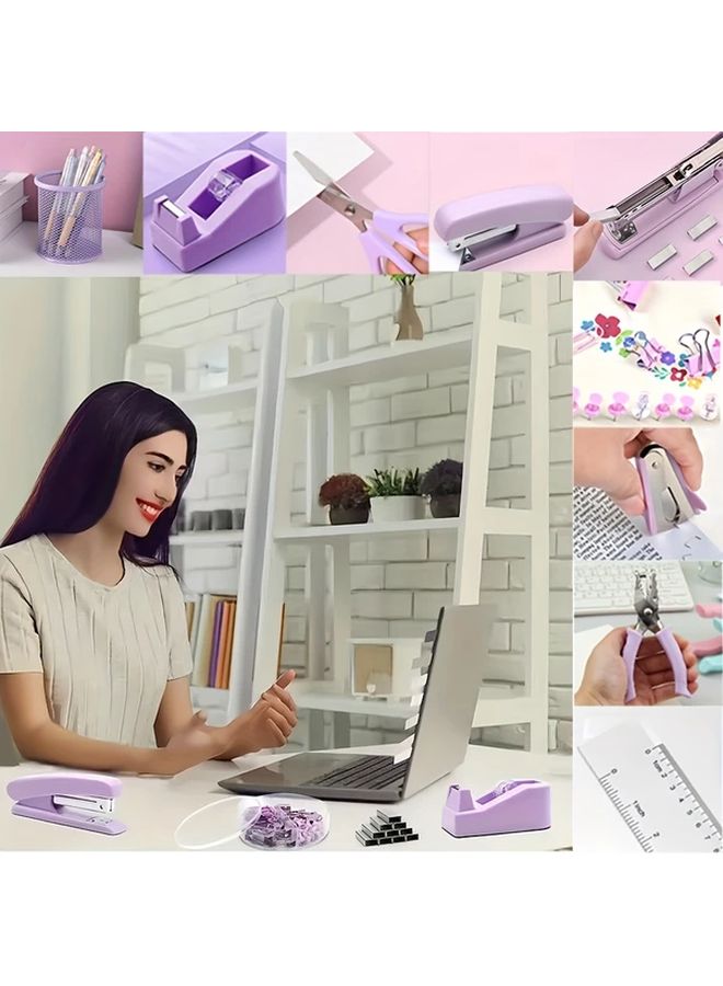 Black 10 In 1 Desktop Organizer With Pen Holder Stapler Scissors Hole Punch Office School Gift - Image 2