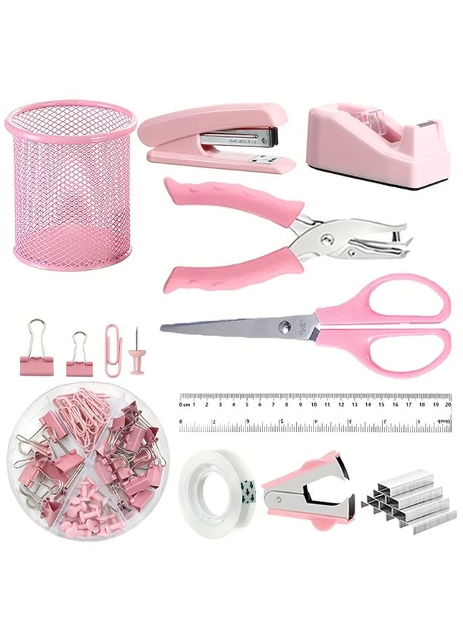 Black 10 In 1 Desktop Organizer With Pen Holder Stapler Scissors Hole Punch Office School Gift - Image 5