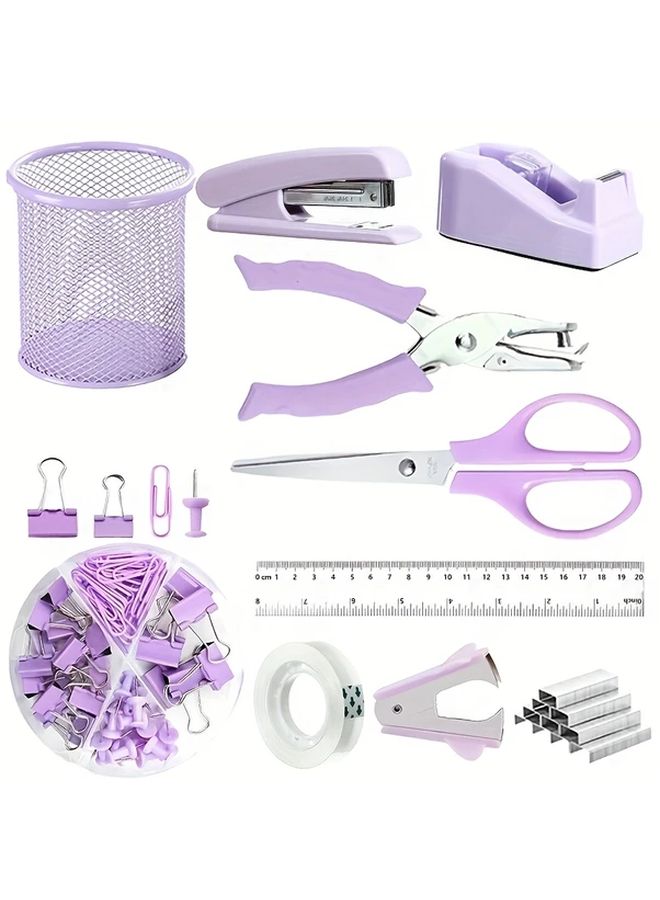 Black 10 In 1 Desktop Organizer With Pen Holder Stapler Scissors Hole Punch Office School Gift - Image 1