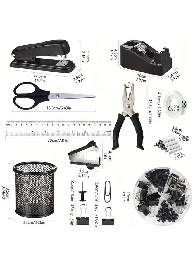 Black 10 In 1 Desktop Organizer With Pen Holder Stapler Scissors Hole Punch Office School Gift - Image 4