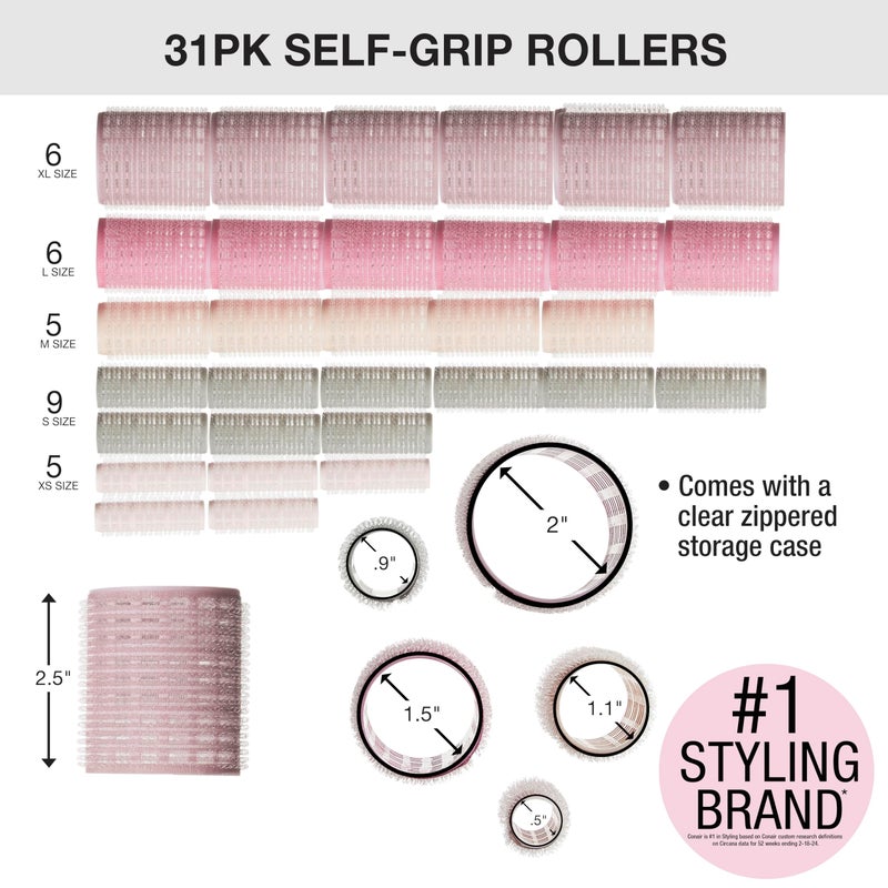 Conair Heatless Curls Hair Roller - 31 Count  Assorted sizes & Colors - Pink  Gray & Purple - Overnight Curl Rollers w/storage case - Image 4