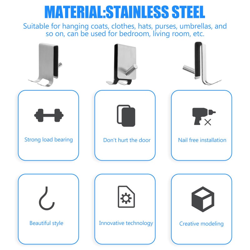 304 Stainless Steel Shower Door Towel Hook Double Robe Hanger For Frameless Bathroom Storage - Image 4