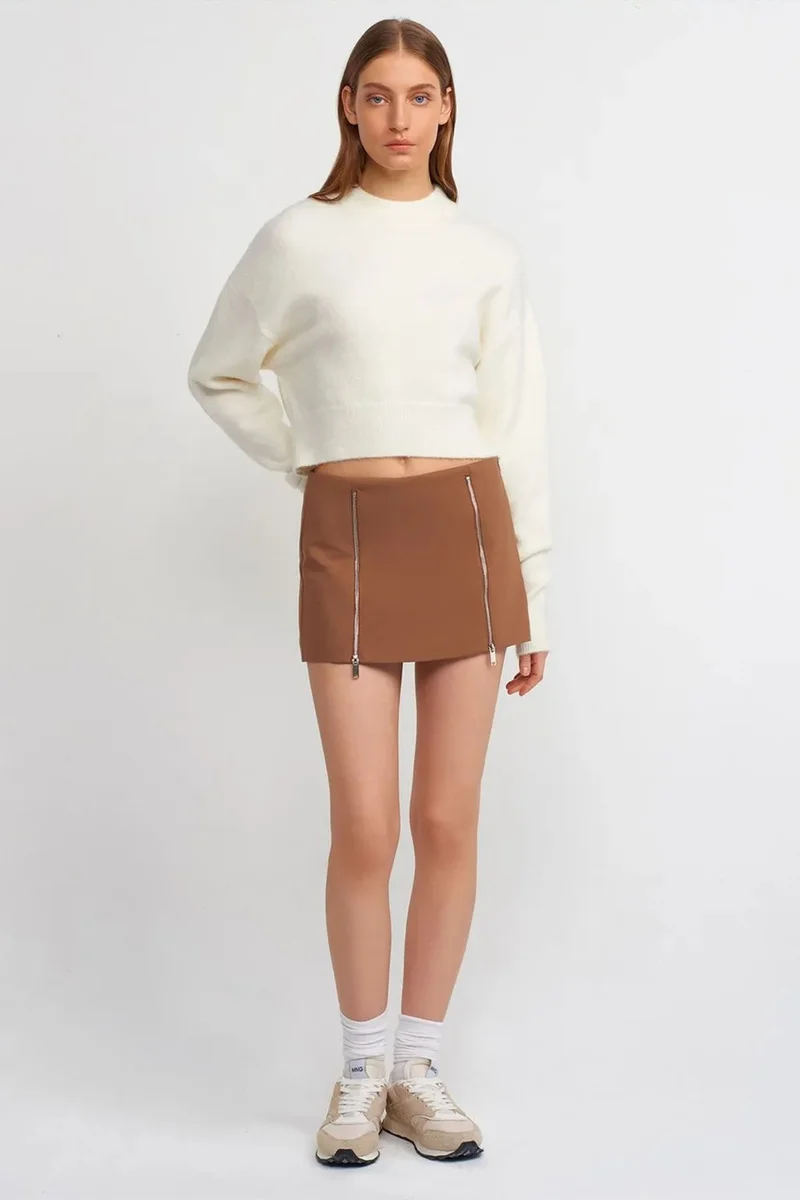 Dilvin Camel Brown DILVIN Mini Straight Skirt With Zipper for Women | Best Price UAE