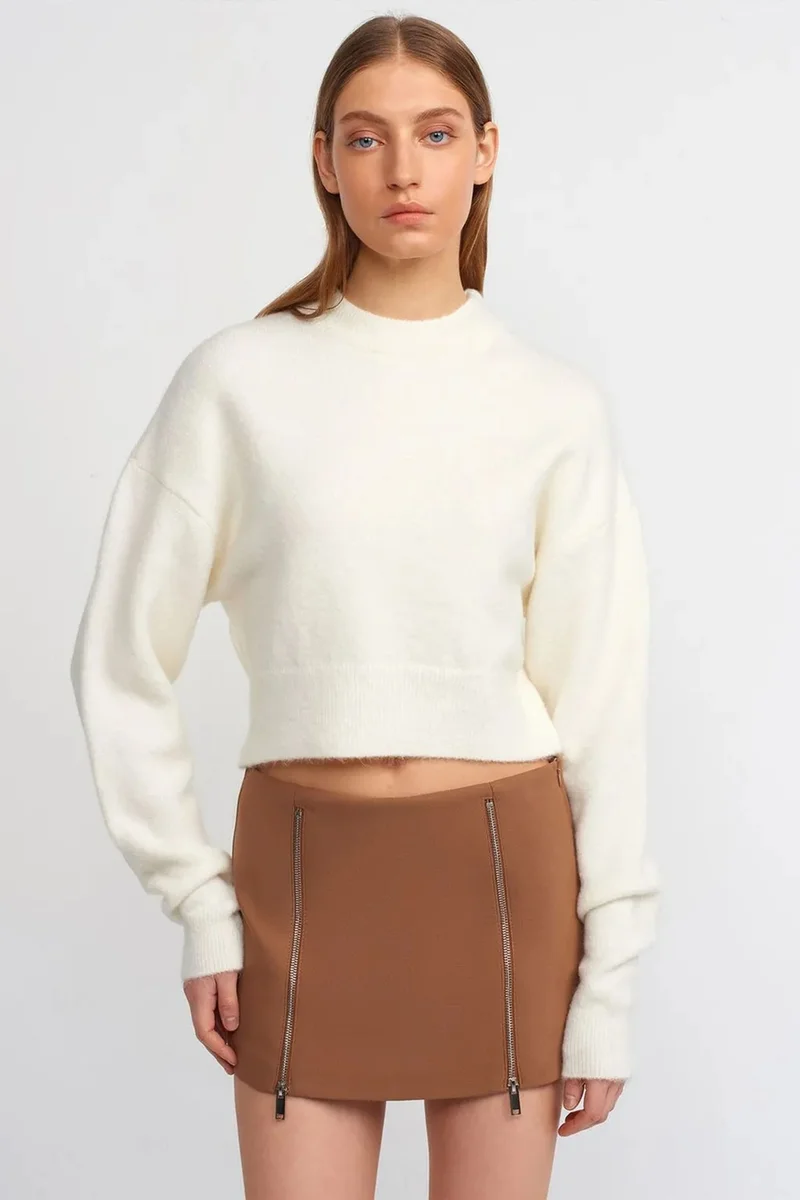 Dilvin Camel Brown DILVIN Mini Straight Skirt With Zipper for Women | Best Price UAE