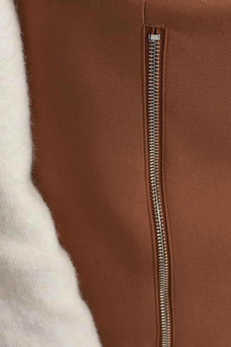 Dilvin Camel Brown DILVIN Mini Straight Skirt With Zipper for Women | Best Price UAE