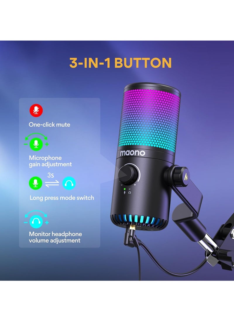Maono - MAONO DM30 Programmable Condenser USB Gaming Microphone for PC with RGB Lights, Fast Mute, Zero Latency for Streaming, Podcasting, Twitch, YouTube, Discord, PS4, PS5, PC - Image 1