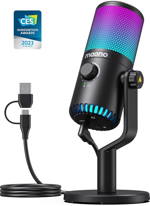 MAONO DM30 Programmable Condenser USB Gaming Microphone for PC with RGB Lights, Fast Mute, Zero Latency for Streaming, Podcasting, Twitch, YouTube, Discord, PS4, PS5, PC