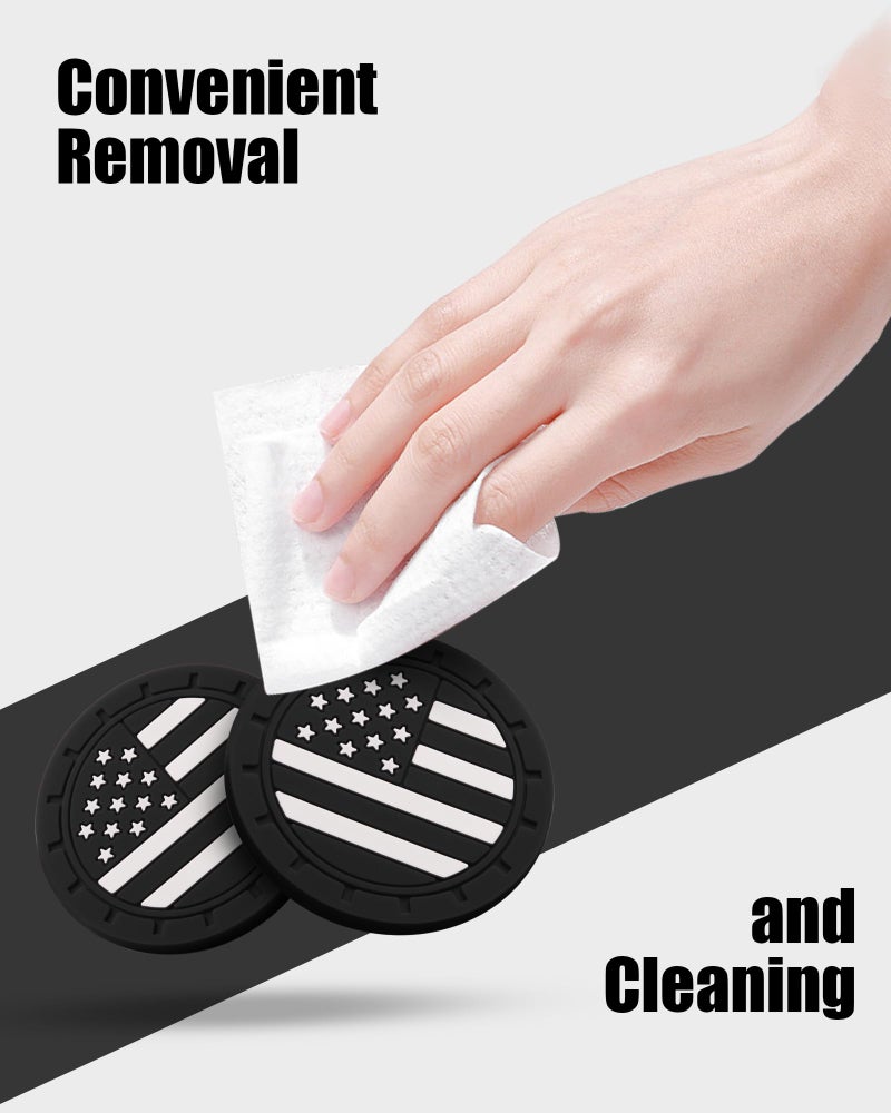 AQUAOK 4 Pack Car Cup Coasters, Universal American Flag Non-Slip Silicone Cup Holder Inserts, Car Interior Accessories, Black - Image 5