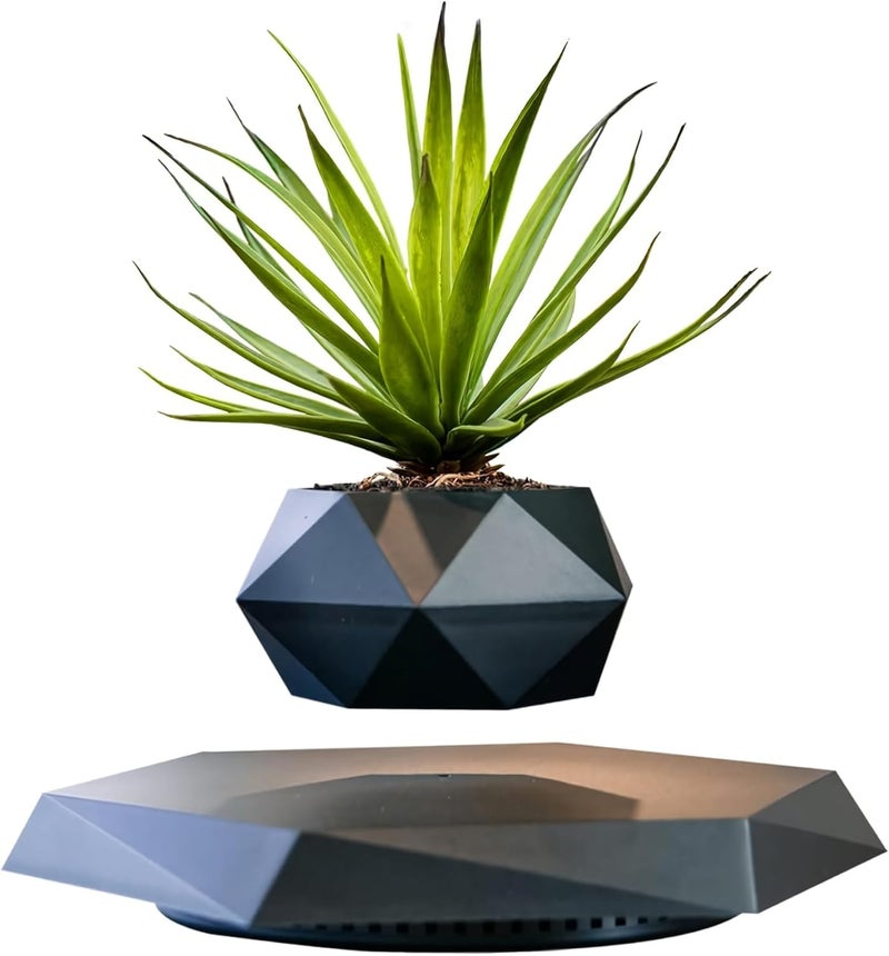 HCNT Levitation Air Bonsai Pot, Magnetic Levitating Mini Rotating Flower Pot Planters Suspension Floating Succulents Pot Sky-Garden Plant Potted for Home Living Room Office Desk Decoration(Black) - Image 1