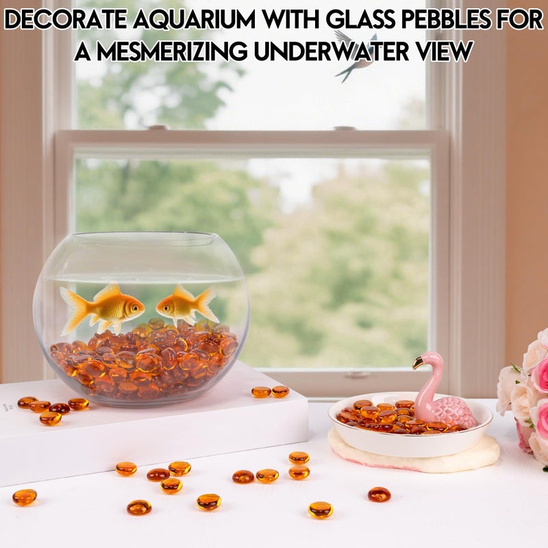 Meschett 1LB Glass Marbles, Transparent and Smooth Flat Glass Beads for Vases, Mosaic Gem Pebbles for Aquarium Decor, Floral Arrangements, Mancala Stones, Vase Filler and Crafts, Orange - Image 4