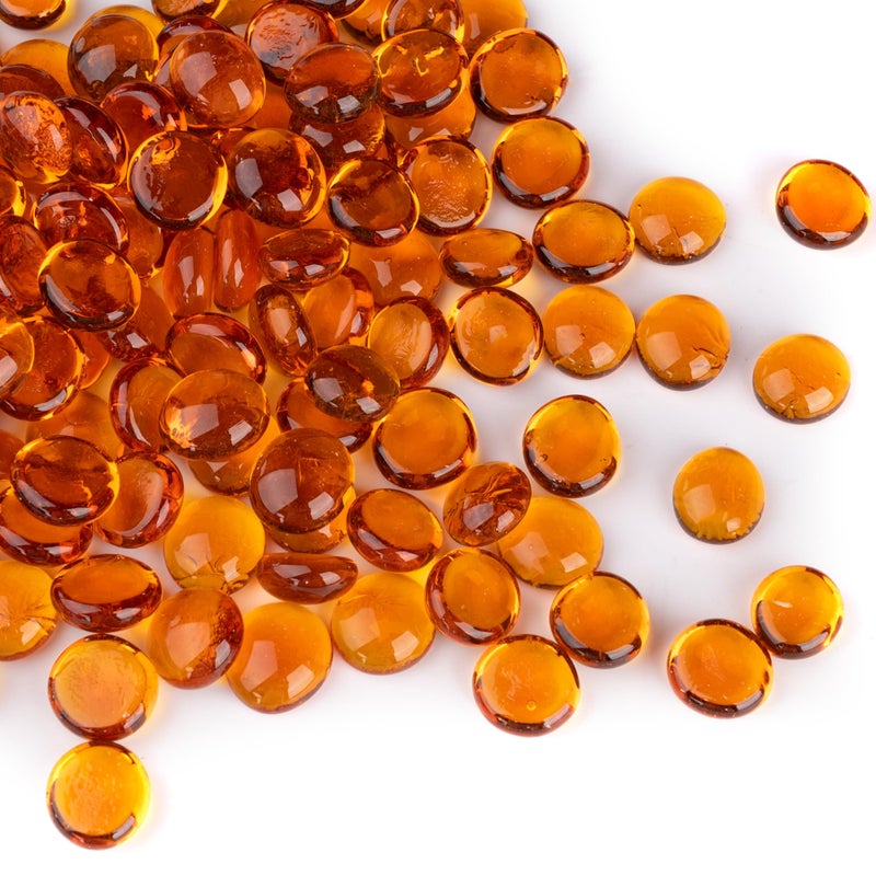 Meschett 1LB Glass Marbles, Transparent and Smooth Flat Glass Beads for Vases, Mosaic Gem Pebbles for Aquarium Decor, Floral Arrangements, Mancala Stones, Vase Filler and Crafts, Orange - Image 1
