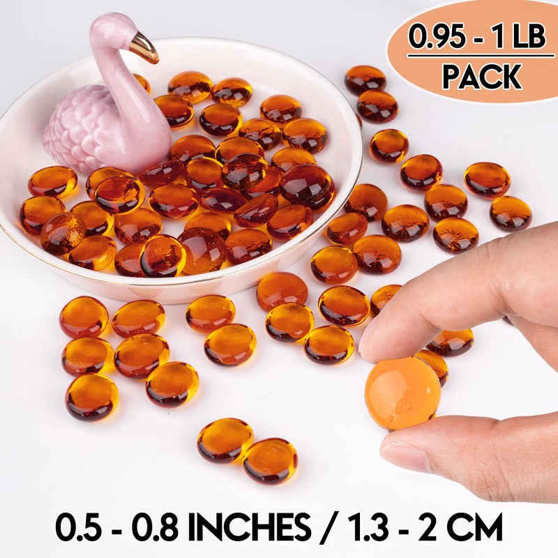 Meschett 1LB Glass Marbles, Transparent and Smooth Flat Glass Beads for Vases, Mosaic Gem Pebbles for Aquarium Decor, Floral Arrangements, Mancala Stones, Vase Filler and Crafts, Orange - Image 3