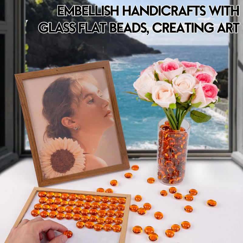 Meschett 1LB Glass Marbles, Transparent and Smooth Flat Glass Beads for Vases, Mosaic Gem Pebbles for Aquarium Decor, Floral Arrangements, Mancala Stones, Vase Filler and Crafts, Orange - Image 5
