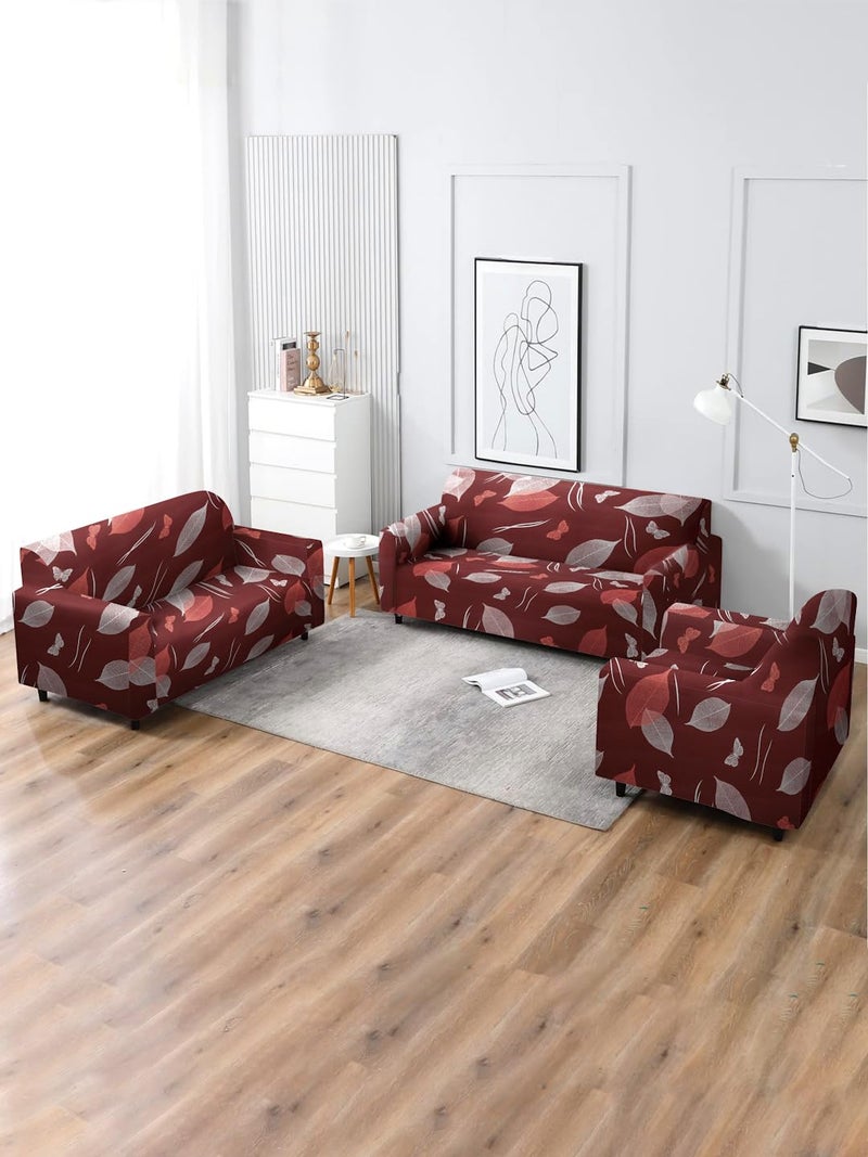 VORHANG Printed Sofa Cover Big Elasticity Cover Stretch Universal Sofa Slipcover 5 Seater 3 Seater Size 185230cm and 1 Seater Size 90145cm Maroon