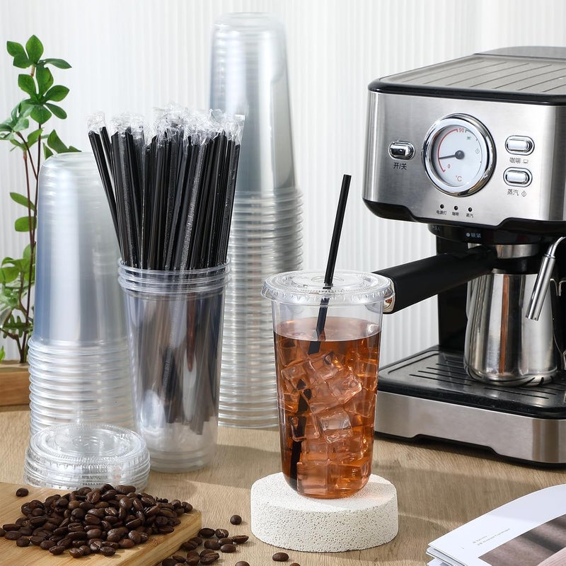 Ziliny 100 Set Clear Plastic Cups with Lids and Straws, Disposable Iced Coffee PET Cups for Drinking Cold Beverage Juice Parfait Smoothie Milkshake Coffee Shops Party Supplies(20 oz) - Image 2