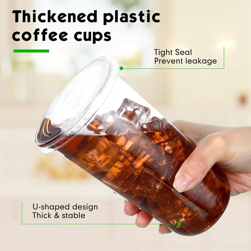 Ziliny 100 Set Clear Plastic Cups with Lids and Straws, Disposable Iced Coffee PET Cups for Drinking Cold Beverage Juice Parfait Smoothie Milkshake Coffee Shops Party Supplies(20 oz) - Image 4