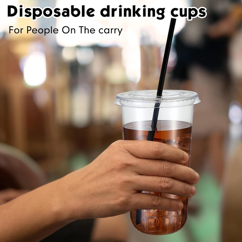 Ziliny 100 Set Clear Plastic Cups with Lids and Straws, Disposable Iced Coffee PET Cups for Drinking Cold Beverage Juice Parfait Smoothie Milkshake Coffee Shops Party Supplies(20 oz) - Image 5