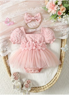 Generic Baby Girl Lace Romper with Floral Design, Newborn Tulle Onesie Dress, Infant Sleeveless Jumpsuit for Special Occasions  - Image 1