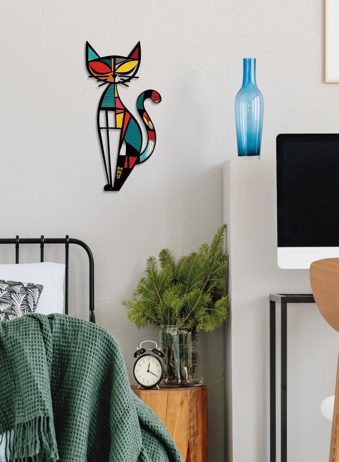 Putuo Decor Colorful Cat Metal Wall Art Mid Century Geometric Decor for Modern Retro Signs Wall Decor for Living Room Bedroom Office Kitchen (Black Muse Cat) - Image 4