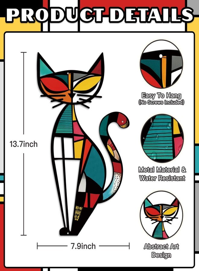 Putuo Decor Colorful Cat Metal Wall Art Mid Century Geometric Decor for Modern Retro Signs Wall Decor for Living Room Bedroom Office Kitchen (Black Muse Cat) - Image 2