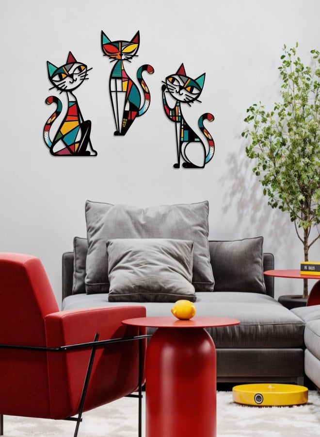 Putuo Decor Colorful Cat Metal Wall Art Mid Century Geometric Decor for Modern Retro Signs Wall Decor for Living Room Bedroom Office Kitchen (Black Muse Cat) - Image 5