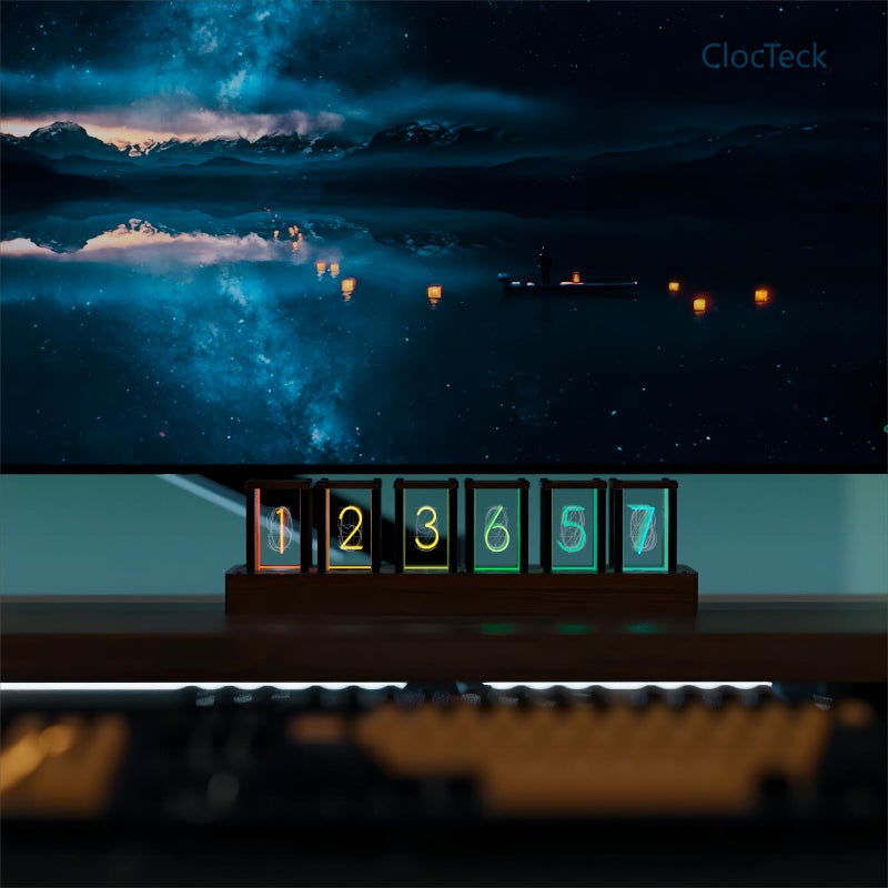 ClocTeck Nixie Tube Clock Walnut Digital Desk Clock, Support Wi-Fi Time Calibration, Alarm and 12/24h Display, No Assemble Required - Image 2
